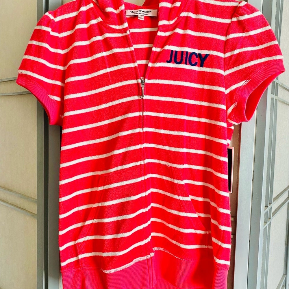 Juicy Couture Pink and White Striped Hoodie